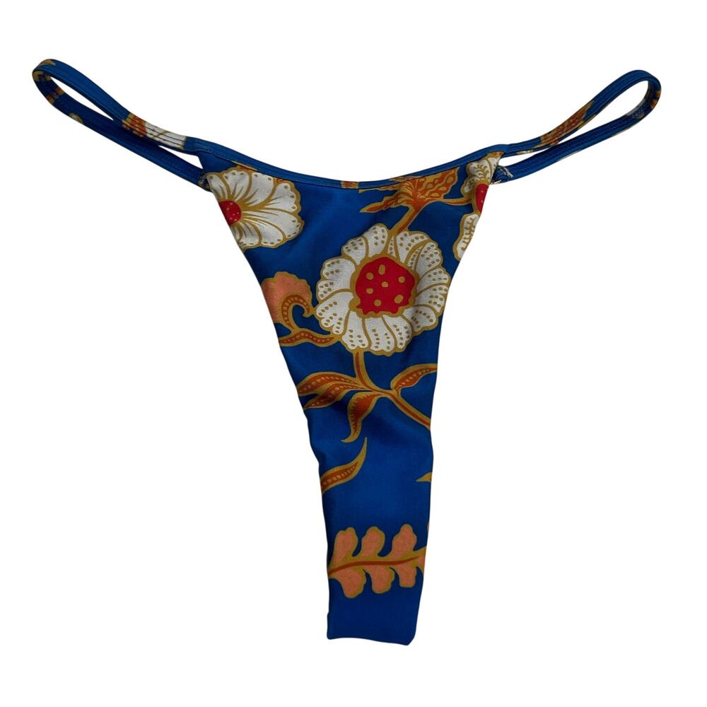 M2-57(2) JANTHEE Berlin Women's Thong Bikini Bottom Floral Blue Small
